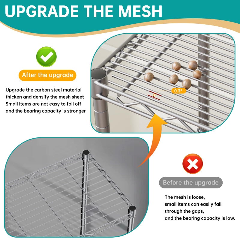 SINGAYE 5 Tier Shelf Wire Shelving Adjustable Storage Shelves Rack Standing Units for Kitchen Closet Laundry Bathroom Organizers Metal Pantry Narrow Mesh Gaps 10" D x 16" W x 55" H Gray - Image 2