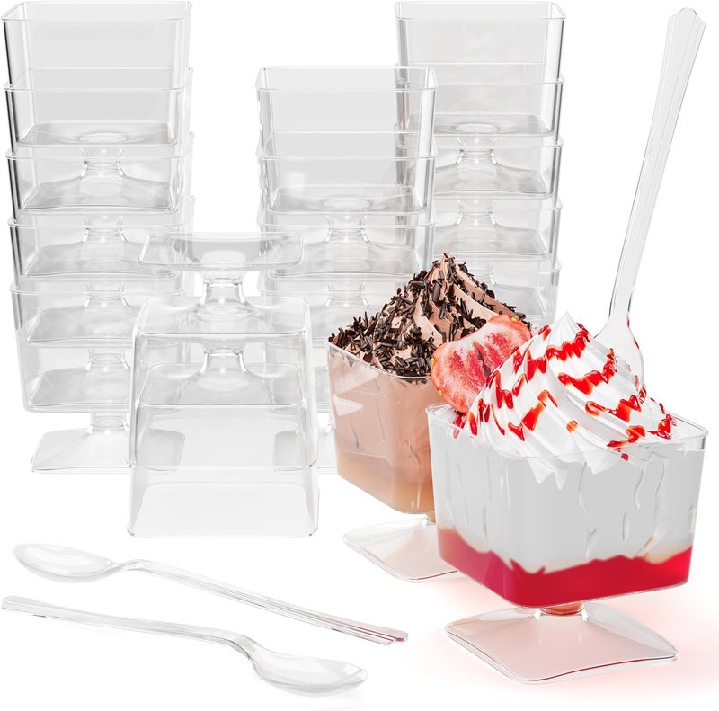 Exquisite Mini Dessert Cups With Spoons 400 Pcs  2 Oz Square Clear Plastic Pudding Cups Disposable With Tasting Spoons 200 Sets  Mini Parfait Cup  Appetizer Cup For Party  Events - Image 1