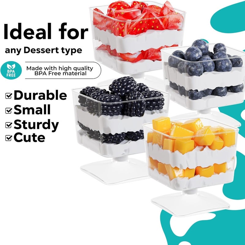 Exquisite Mini Dessert Cups With Spoons 400 Pcs  2 Oz Square Clear Plastic Pudding Cups Disposable With Tasting Spoons 200 Sets  Mini Parfait Cup  Appetizer Cup For Party  Events - Image 4