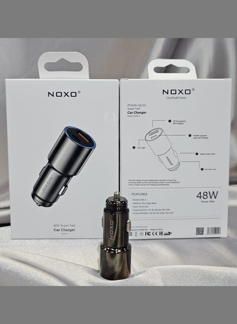 NOXO Super Fast Car Charger CCN-3 48W PD30W+QC3.0 - Grey - Image 4