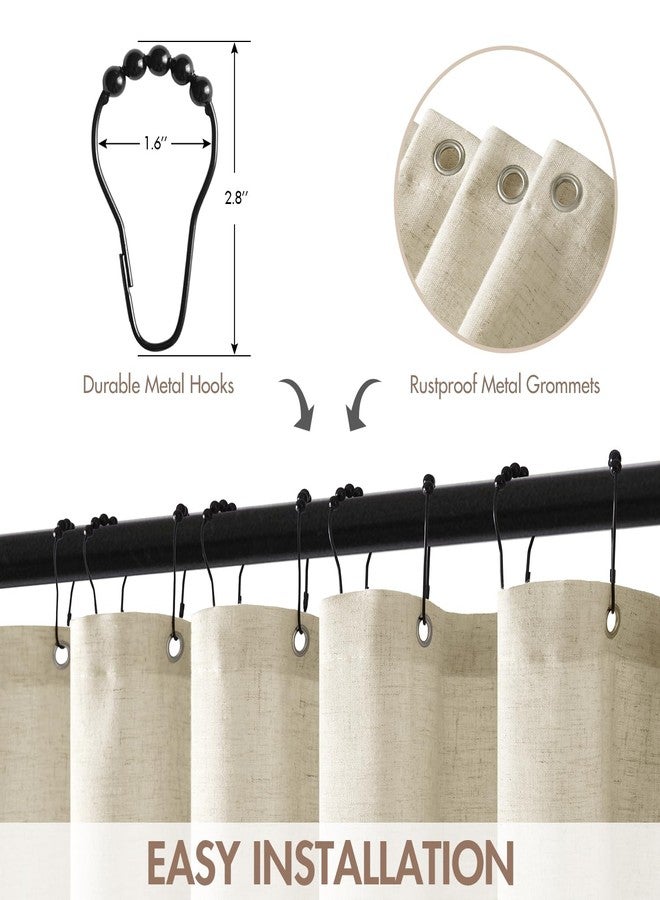 MIULEE Linen Scalloped Cream Shower Curtain with 12 Metal Hooks Boho Farmhouse Cute Heavy Duty Washable Waterproof Thick Cloth Shower Curtains with Black Border for Bathroom Hotel,W72*L72, Natural - Image 4