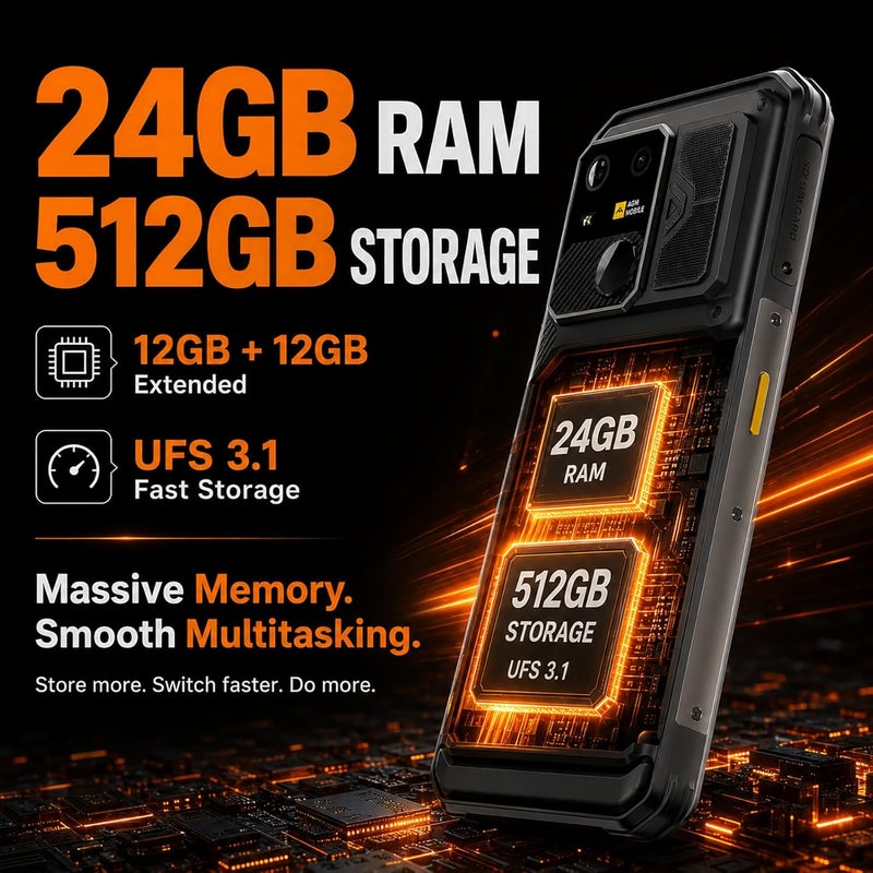 AGM G3 Unlocked 5G Rugged Smartphone,Android 15 MTK Dimensity 7300,10000mAh | 120Hz Display｜6.72" FHD｜12+12GB RAM + 512GB ROM + 1TB TF｜PD Fast｜Wireless Charging｜NFC｜116dB Speaker｜Camping Torch - Image 2