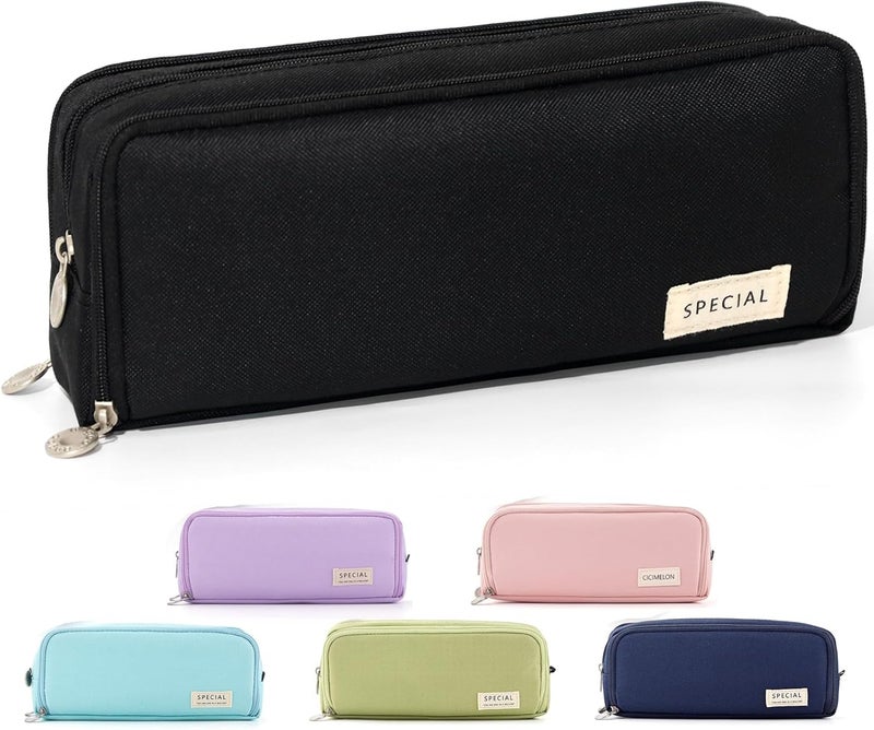 CICIMELON Large Capacity Pencil Case 3 Compartment Pouch Pen Bag for School Teen Girl Boy Men Women, Black, Lightweight,travel - Image 1