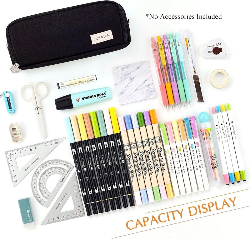 CICIMELON Large Capacity Pencil Case 3 Compartment Pouch Pen Bag for School Teen Girl Boy Men Women, Black, Lightweight,travel - Image 2