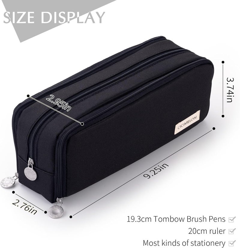 CICIMELON Large Capacity Pencil Case 3 Compartment Pouch Pen Bag for School Teen Girl Boy Men Women, Black, Lightweight,travel - Image 5