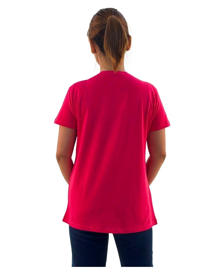 JOANNA JOANNA W203022 Women's Lady With Hair Bun Print Round Neck Short Sleeve T-Shirt - Pink - Image 3