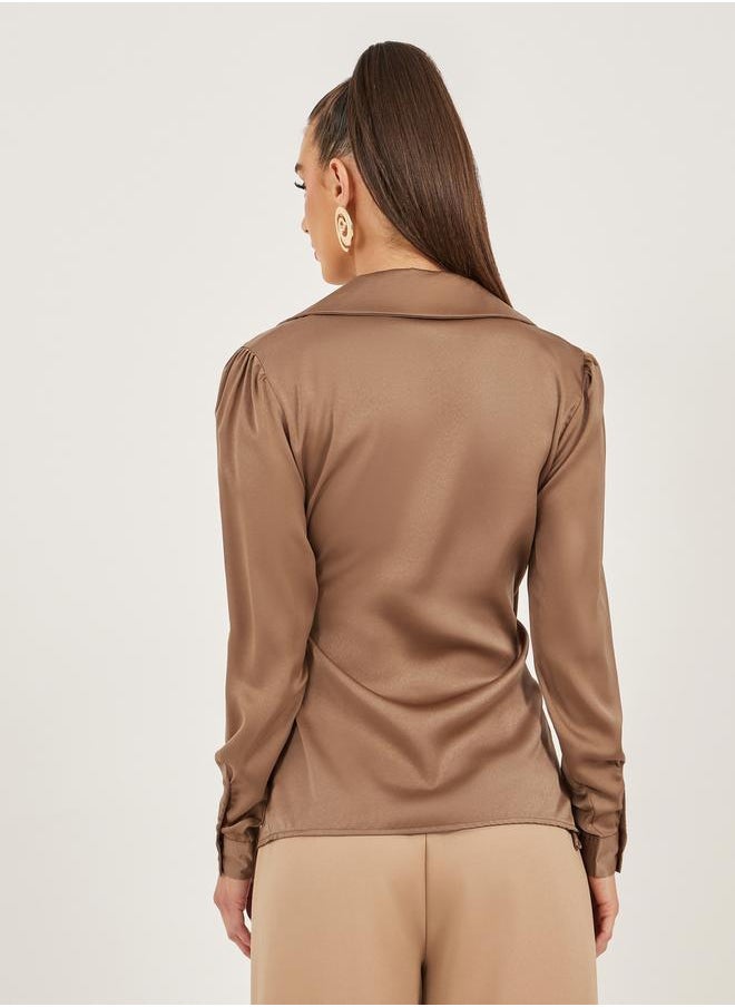 Styli - Satin Tie-Up Waist Wrap Longline Top - Image 1