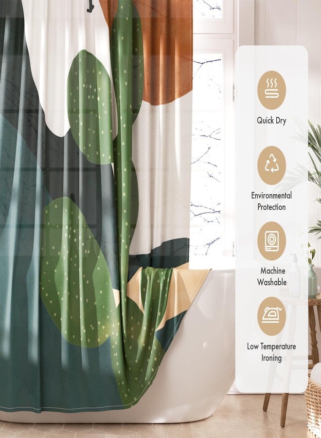 AmazerBath Boho Shower Curtain, 72x72 Washable Cloth Sage Cactus Shower Curtains for Bathroom, Fabric Rustic Neutral Shower Curtain Set with Hooks, Abstratic Modern Camper RV Dorm Stall Shower Curtain - Image 2