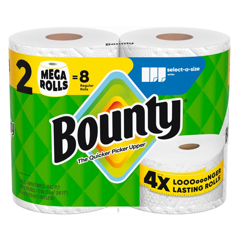 Bounty Select-A-Size Paper Towels, White, 2 Mega Rolls = 8 Regular Rolls - Image 1
