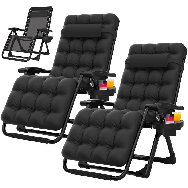 Suteck Zero Gravity Chair Set of 2, Reclining Camping Lounge Chair w/Removable Cushion, Upgraded Lock and Cup Holder, Reclining Patio Chairs Folding Recliner for Indoor and Outdoor - Image 1