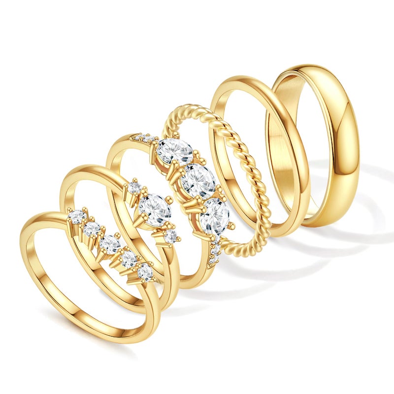 Besteel Gold Rings for Women - Non Tarnish 14K Gold Plated Stackable Rings, Dainty Cubic Zirconia Thin Thumb Ring Set, Trendy Statement Promise Wedding Bands Engagement Ring for Women Size 6-10 - Image 1