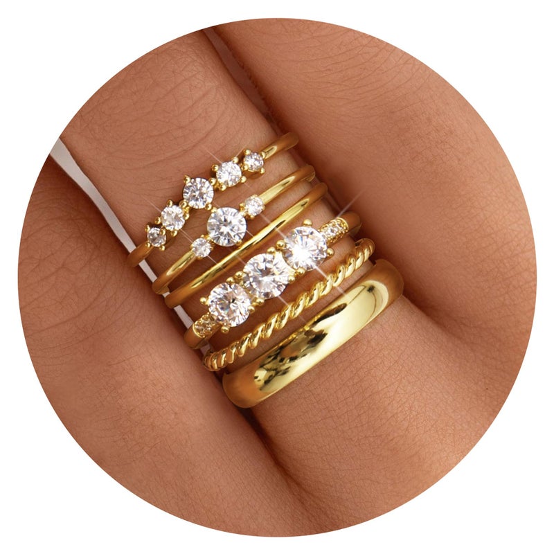 Besteel Gold Rings for Women - Non Tarnish 14K Gold Plated Stackable Rings, Dainty Cubic Zirconia Thin Thumb Ring Set, Trendy Statement Promise Wedding Bands Engagement Ring for Women Size 6-10 - Image 2