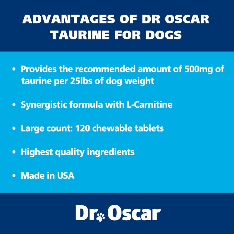 Dr. Oscar Taurine Supplement for Dogs Meets RDA of 500 mg per 25lbs Weight Unlike Most Alternatives, 120ct, Helps Maintain Dog Heart Health, Normal Function of The Cardiac Muscle & Normal Blood Flow - Image 4