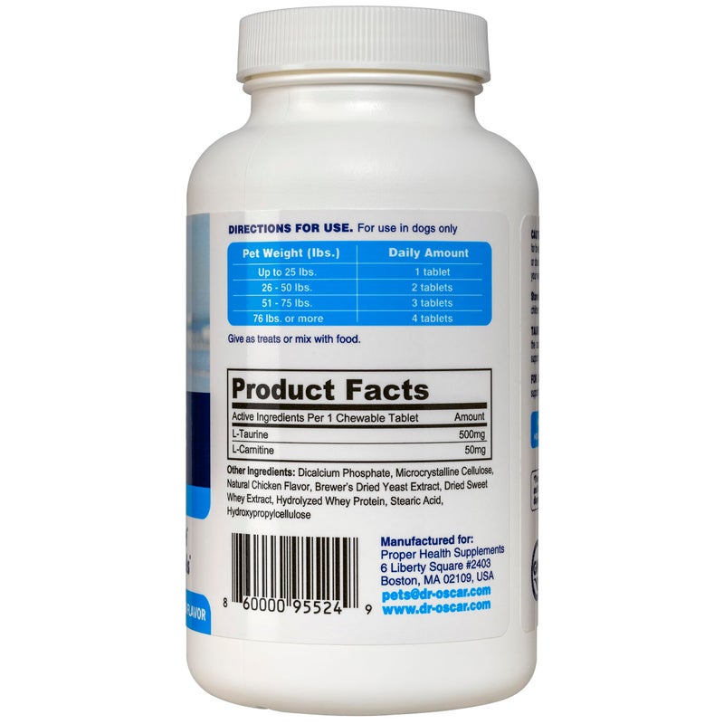 Dr. Oscar Taurine Supplement for Dogs Meets RDA of 500 mg per 25lbs Weight Unlike Most Alternatives, 120ct, Helps Maintain Dog Heart Health, Normal Function of The Cardiac Muscle & Normal Blood Flow - Image 2