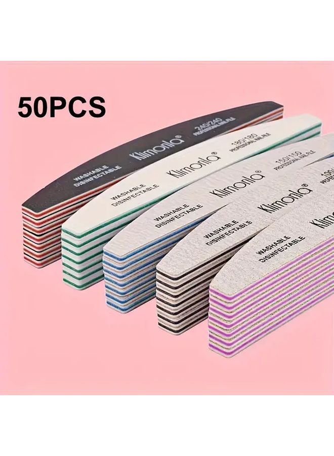 50 قطعة من مبردات الأظافر المطاطية نصف القمر، 150/150 حبيبات، مزدوجة الجوانب، مجموعة مانيكير وباديكير كاشطة - Image 1