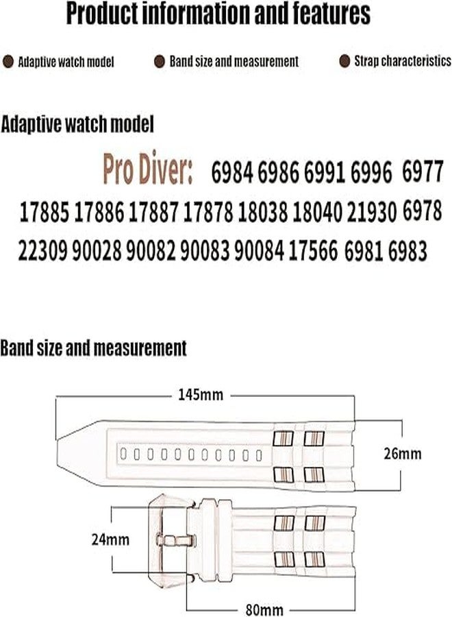 XIW Compatible for 26mm Invicta Pro diver Rubber Watch Band With Silver/Golden Insert Replacement for men Silicone Wirstband Strap women Bracelet (Black Band Golden Buckle) - Image 2