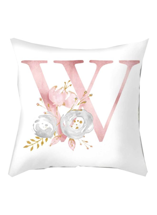 NIBEMINENT Letter W With Floral Printed Cushion Cover White/Pink/Blue 45x45cm