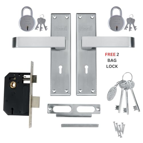 Foora Luxury Mortise Lock Set - 6 Lever Mechanism, High-Security, SS Matt Finish, Brass Latchbolt with Reversible Latch, Steel Handle, Suitable for Left & Right-Handed Doors, Includes 3 Keys (2402) - Image 1