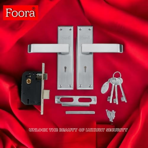 Foora Luxury Mortise Lock Set - 6 Lever Mechanism, High-Security, SS Matt Finish, Brass Latchbolt with Reversible Latch, Steel Handle, Suitable for Left & Right-Handed Doors, Includes 3 Keys (2402) - Image 4