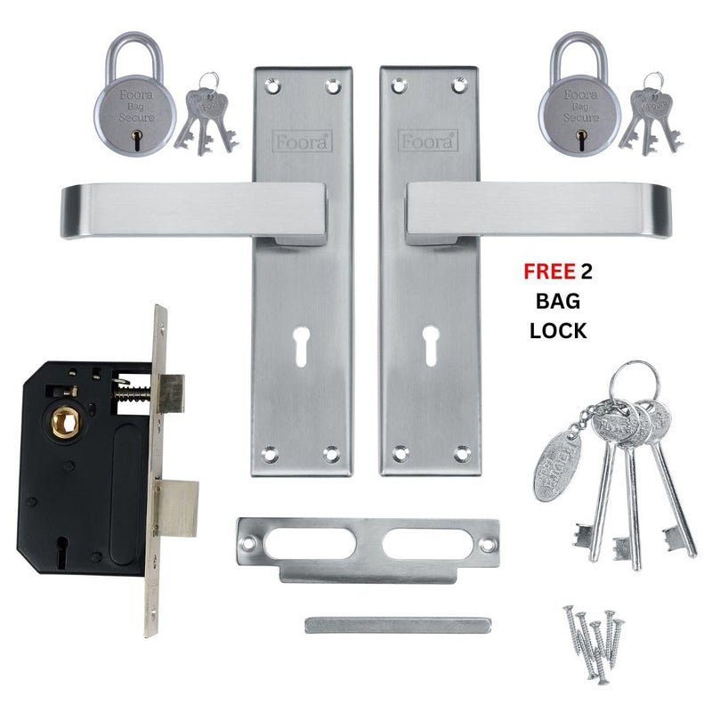 Foora Luxury Mortise Lock Set - 6 Lever Mechanism, High-Security, SS Matt Finish, Brass Latchbolt with Reversible Latch, Steel Handle, Suitable for Left & Right-Handed Doors, Includes 3 Keys (2402) - Image 5