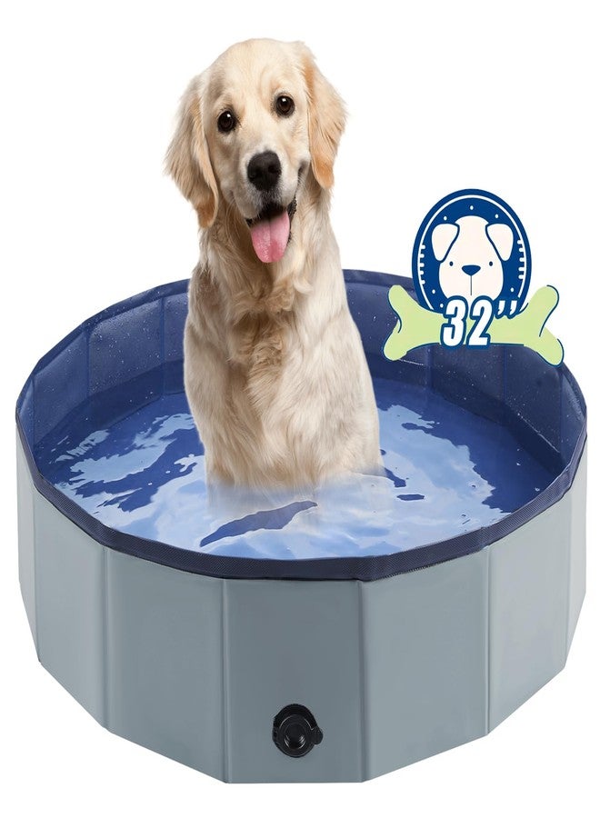 Eooqi Foldable Dog Pool, Portable Pet Bath Tub and Kiddie Swimming Pool, Collapsible Bathtub for Puppies, Small, Medium and Large Dogs, Cats and Kids, 32 x 8 in, Gray - Image 1