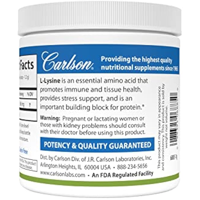 Carlson - L-Lysine Powder, Free-Form Amino Acid, 960 mg, Supports Healthy Tissue & Muscle Development, 3.53 oz (100 g) - Image 3