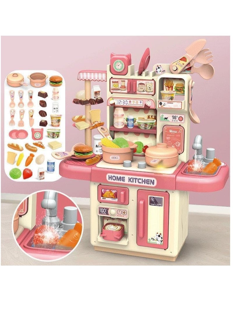 BAYBEE 40 Pcs Kitchen Pretend Play Set, Role Play Kitchen Toys, Cookware Indoor, Including Cookware Set, Kitchen Set with Light, Steam Sink and Kitchen Accessories, Water Circulating Set Toy for Boys / Girls  - Image 2