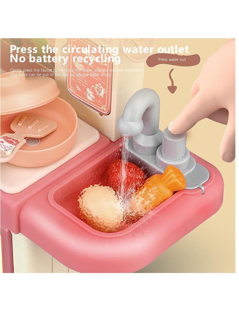BAYBEE 40 Pcs Kitchen Pretend Play Set, Role Play Kitchen Toys, Cookware Indoor, Including Cookware Set, Kitchen Set with Light, Steam Sink and Kitchen Accessories, Water Circulating Set Toy for Boys / Girls  - Image 4