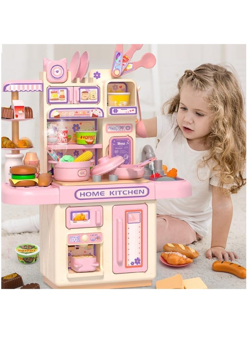 BAYBEE 40 Pcs Kitchen Pretend Play Set, Role Play Kitchen Toys, Cookware Indoor, Including Cookware Set, Kitchen Set with Light, Steam Sink and Kitchen Accessories, Water Circulating Set Toy for Boys / Girls  - Image 1
