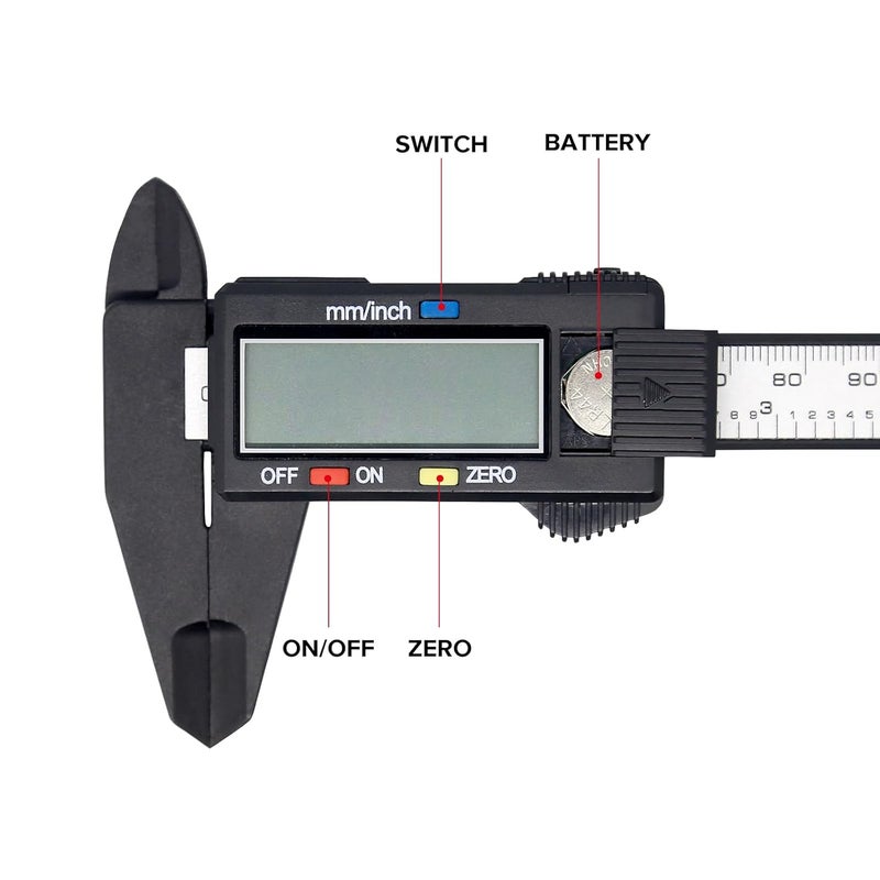 Vizbrite Electronic Digital Caliper, Plastic Vernier Caliper, Caliper Measuring Tool with Inch/Millimeter Conversion, Extra Large LCD Screen, 0-6 Inch/0-150 mm, Auto Off Featured Micrometer Ruler - Image 4