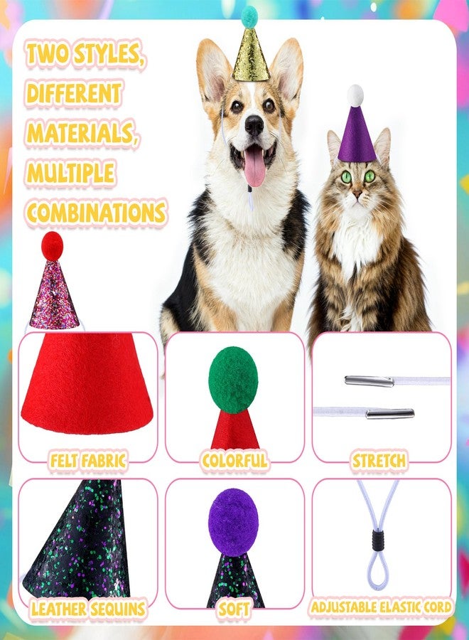 Tegeme 20 Pcs Mini Party Hats for Stuffed Animals Felt Glitter Birthday Party Cone Hats Multicolor Tiny Hat with Pom Pom for Pet Dog Cat Rabbit Doll Animal Figure Assorted Decoration Costume Accessory - Image 3