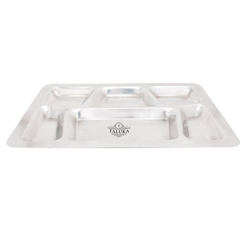 Taluka 157 x 119 in Approx Pure Stainless Steel 6 in 1 Compartment Plate Thali Bhojan Thali Steel Plate Set of 2 - Image 3