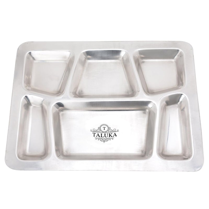 Taluka 157 x 119 in Approx Pure Stainless Steel 6 in 1 Compartment Plate Thali Bhojan Thali Steel Plate Set of 2 - Image 2