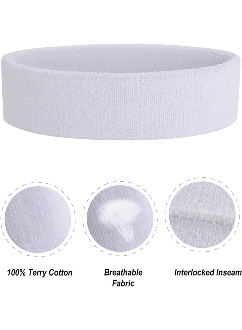 Sports Bands Set, Sweatproof Head and Wrist Bands, Moisture Wicking Terry Fabric for Workout, White - Image 4