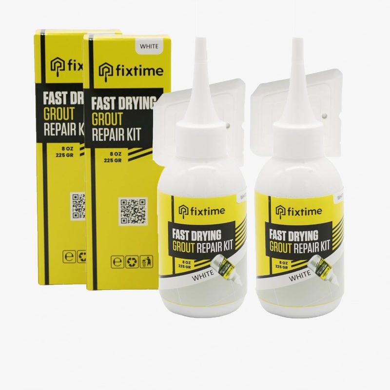 FIXTIME Tile Grout Repair Kit, White Grout Filler Tube 8 oz, Grout Repair Renews, Fast Drying Repait Kit, Grout Sealer for Floor Tile - Spatula Included (2xWhite) - Image 1