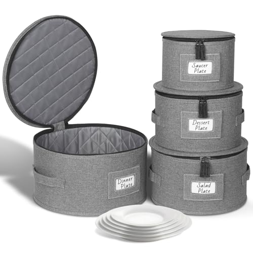 Kukikan China Storage Containers, 4 Pack Hard Shell Moving Boxes, Dish Storage Containers with Felt Dividers for Charger Plates Dinnerware, Stackable Cases for 12 Place Setting Up to 11.4" Dia. - Image 1