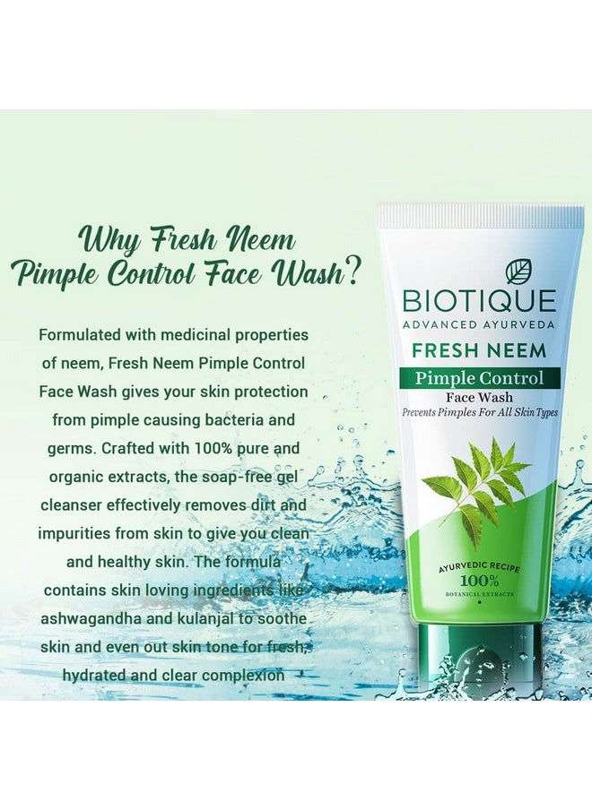 Biotique Fresh Neem Pimple Control Face Wash| Ayurvedic And Organically Pure| Prevents Pimples |100% Botanical Extracts| Suitable For All Skin Types | 150Ml  - Image 2