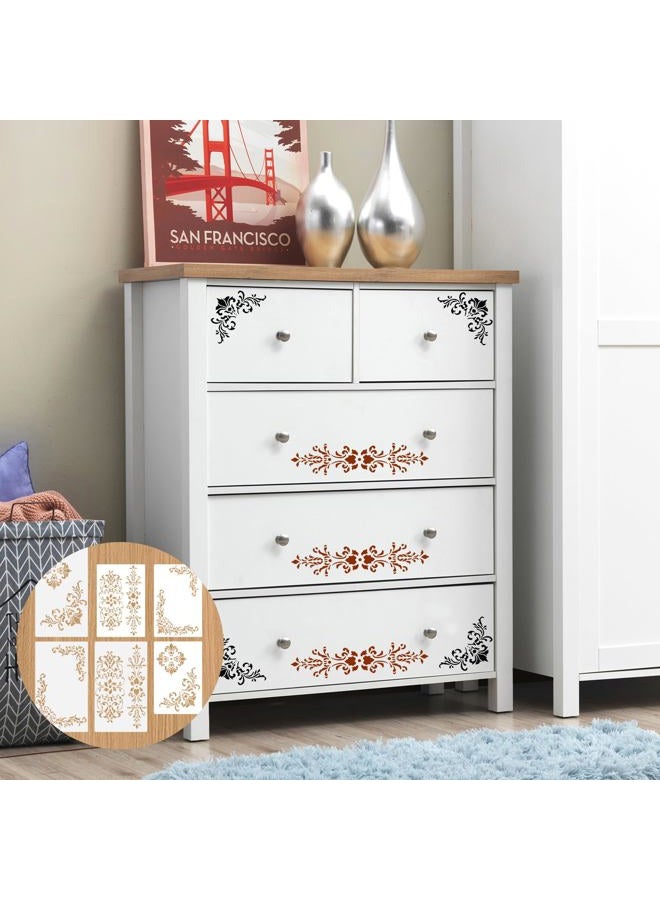 Yuomeaz 6 Pcs Vintage Border Stencil, Floral Corner Stencils for Painting, Reusable Corner Template for Furniture, Scrapbook, Drawing, DIY Craft - Image 2