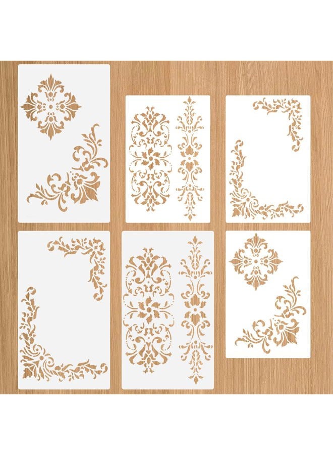 Yuomeaz 6 Pcs Vintage Border Stencil, Floral Corner Stencils for Painting, Reusable Corner Template for Furniture, Scrapbook, Drawing, DIY Craft - Image 1