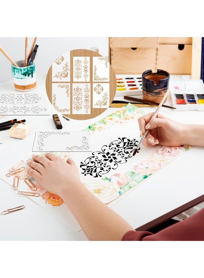 Yuomeaz 6 Pcs Vintage Border Stencil, Floral Corner Stencils for Painting, Reusable Corner Template for Furniture, Scrapbook, Drawing, DIY Craft - Image 4