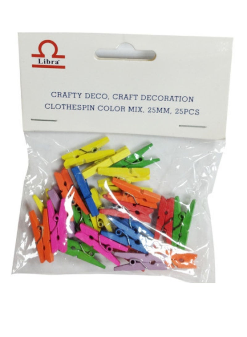 ليبرا 25 قطعة مشبك خشبي صغير مقاس 25 مم، متعدد الألوان - Image 1