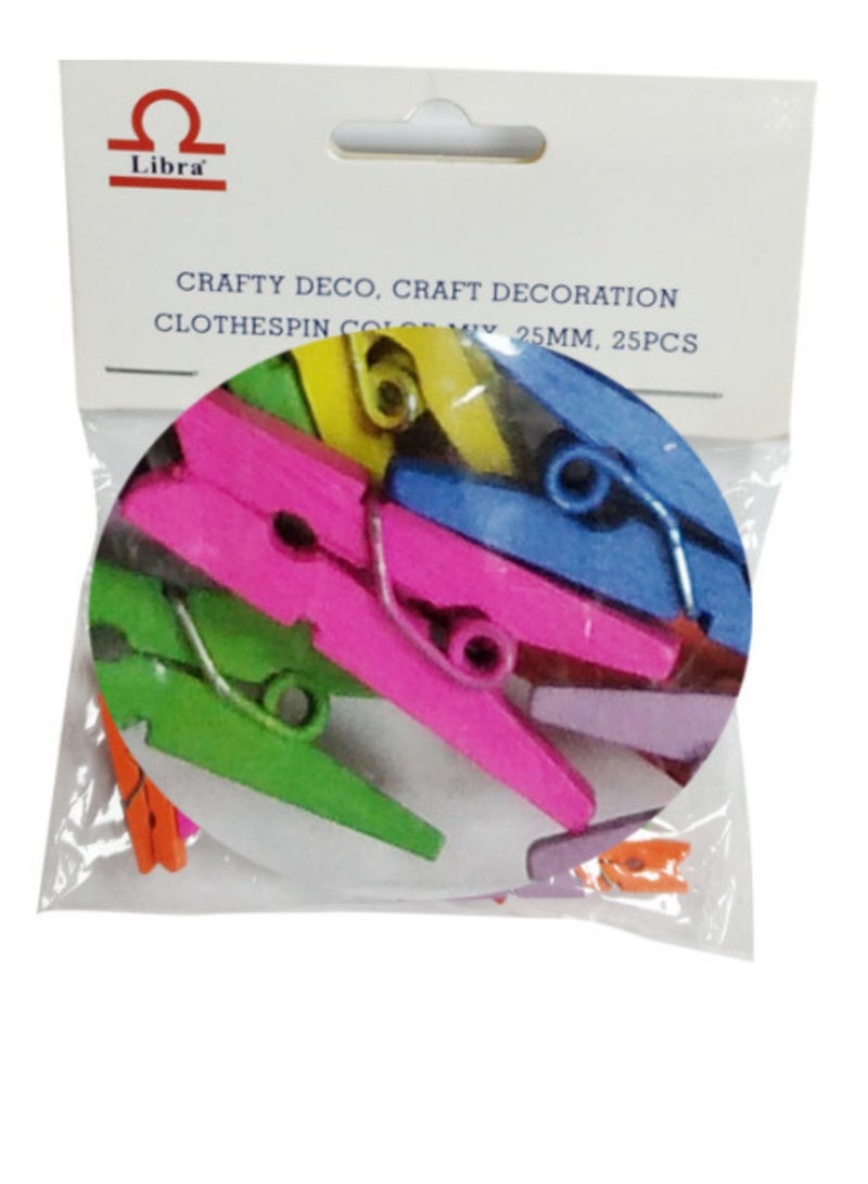 ليبرا 25 قطعة مشبك خشبي صغير مقاس 25 مم، متعدد الألوان - Image 2