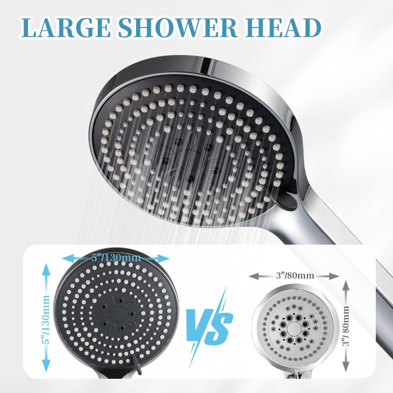 OFFO Handheld Shower Head, 6-Mode High Pressure Handheld Sprayer High Flow Large Powerful Boosting Handheld Showerhead for Low Water Pressure, Chrome Finish - Image 2