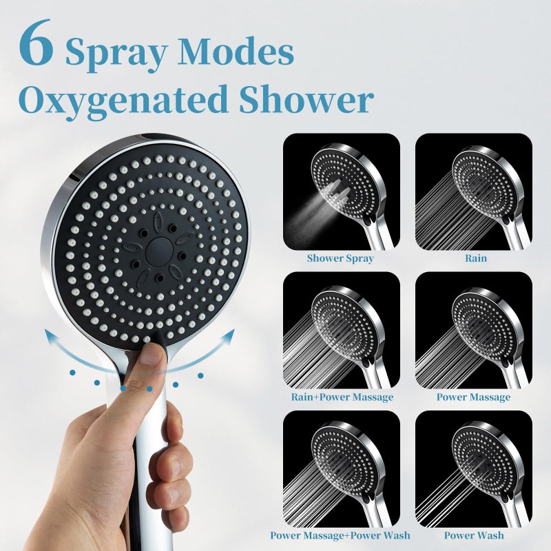 OFFO Handheld Shower Head, 6-Mode High Pressure Handheld Sprayer High Flow Large Powerful Boosting Handheld Showerhead for Low Water Pressure, Chrome Finish - Image 3