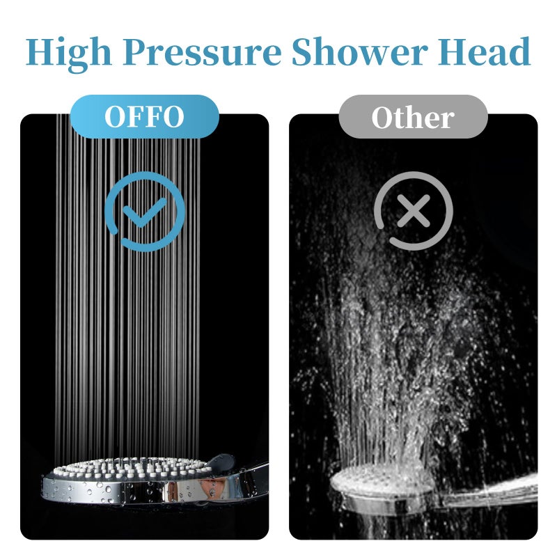 OFFO Handheld Shower Head, 6-Mode High Pressure Handheld Sprayer High Flow Large Powerful Boosting Handheld Showerhead for Low Water Pressure, Chrome Finish - Image 4
