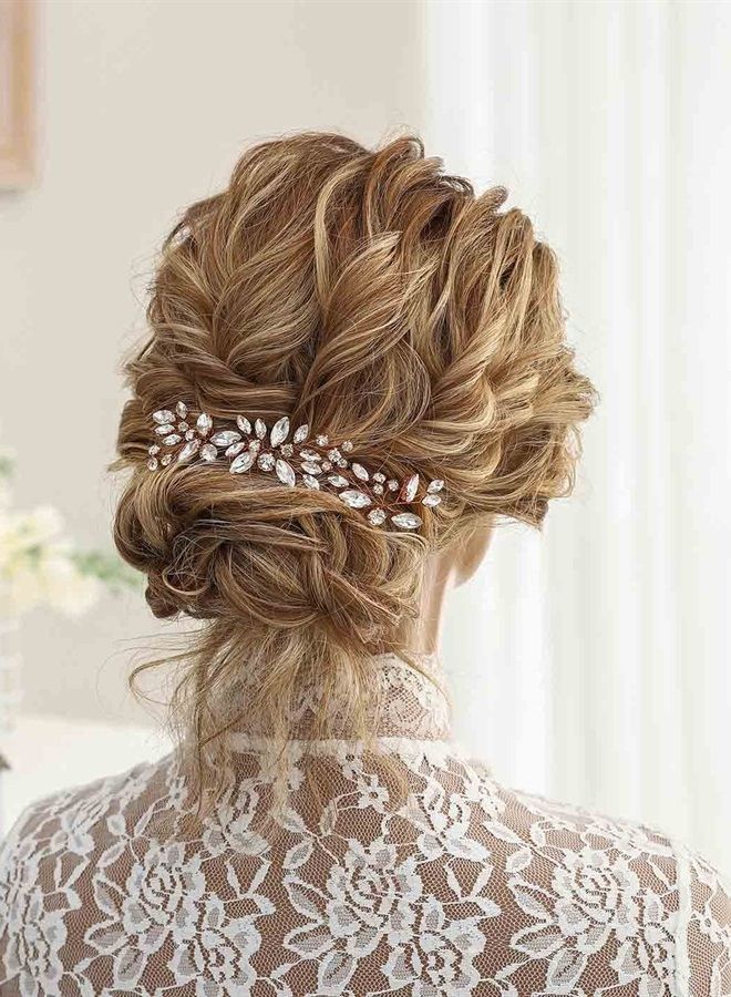 Bride Wedding Crystal Hair Pins Flower Bridal Hair Pieces Wedding Hair Accessories for Women and Girls Pack of 3 (Rose Gold)