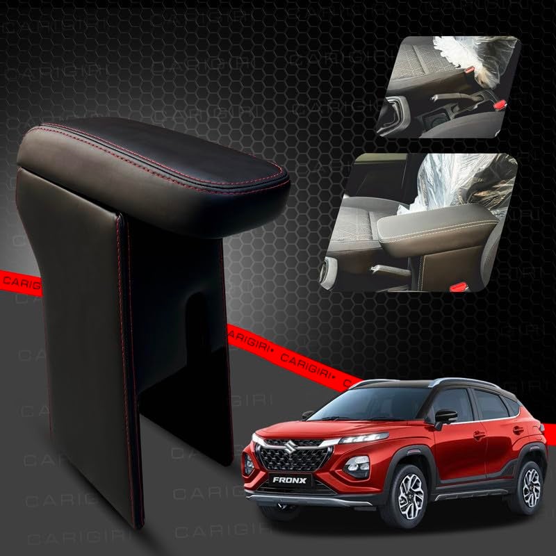 Carigiri Premium Finish Car Armrest with Storage Box And High Density Moulded Foam For Maruti Suzuki Fronx (Black With Red Double Stitching,Nappa Leatherette) - Image 2