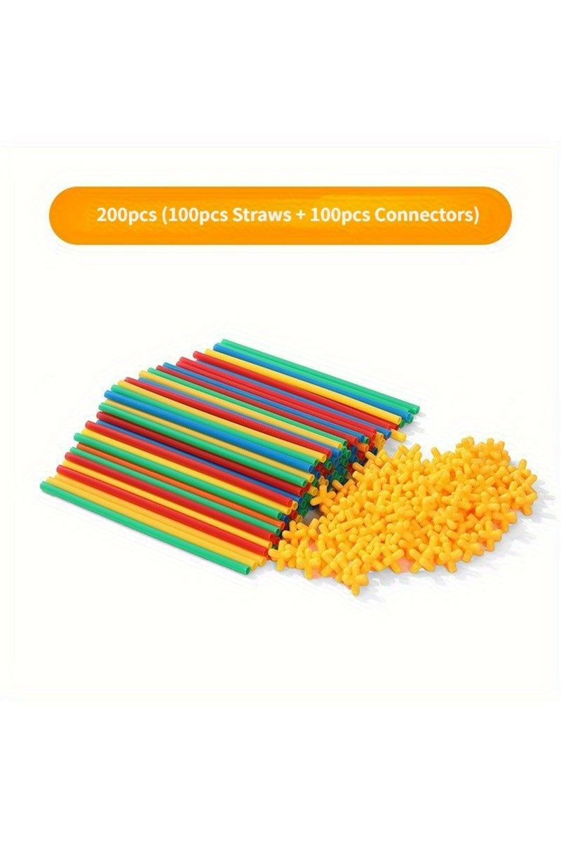 200pcs Straw Builder Toys Construction Toys Interlocking Plastic Toys, Engineering Toys, Fine Tube B