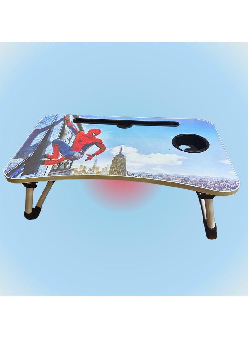 SPIDERMAN Foldable Laptop Table with Spider-Man Design | Multi-Purpose Study, Writing & Gaming Desk | Bed Tray for Breakfast | Lightweight with Cup Holder & Non-Slip Legs | Perfect for Kids & Superhero Fans