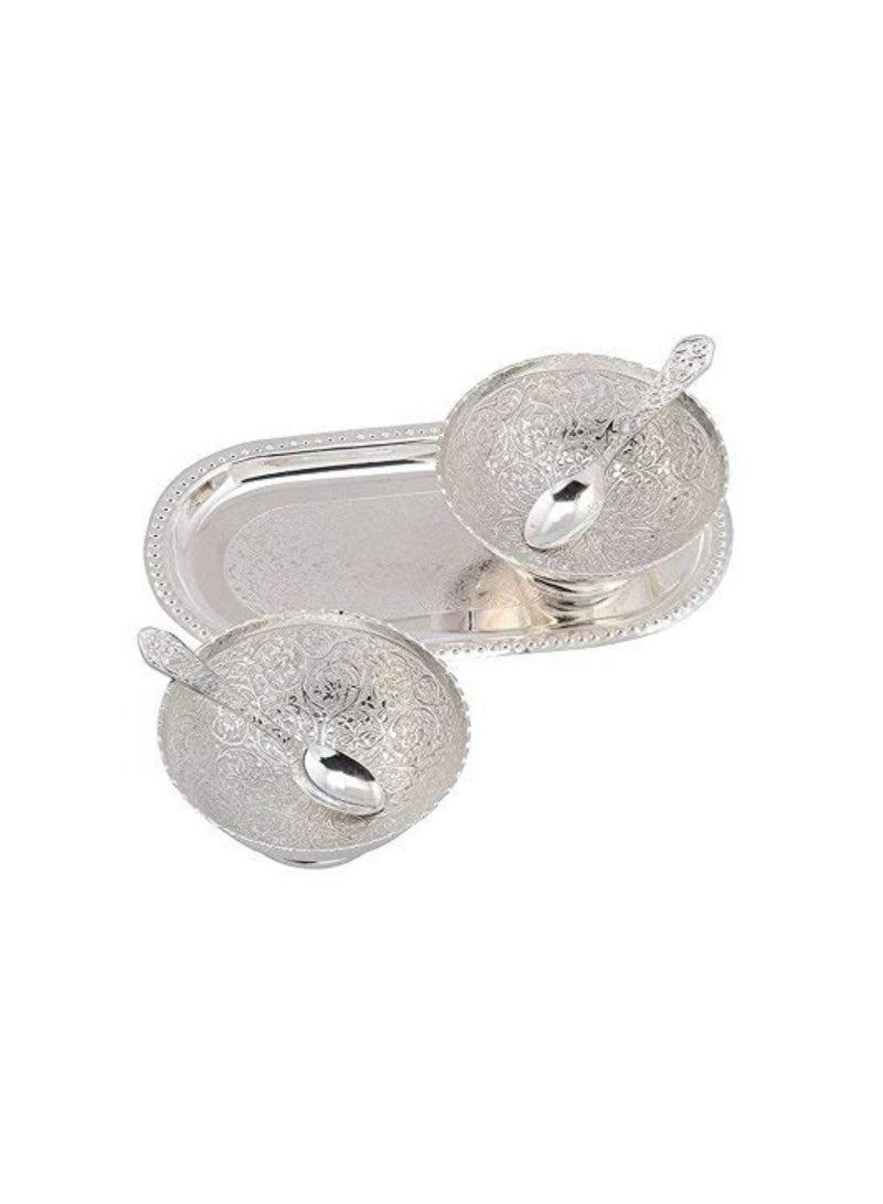 طبق بودينج معدني مطلي بالفضة 5 قطع ريد فيلفيت - Image 3